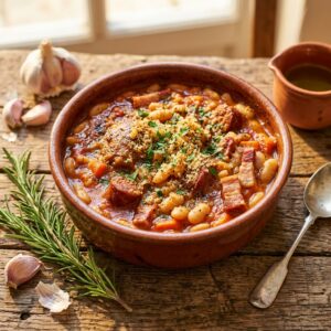 Plat traditionnel du Sud de la France mijoté avec des légumes du potager et herbes de Provence