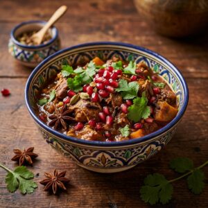 Plat oriental riche en épices douces et herbes fraîches
